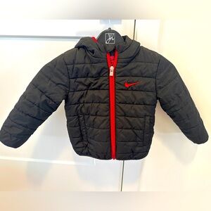 Nike Toddler Puffer Coat Black with Red Accents size 24 months